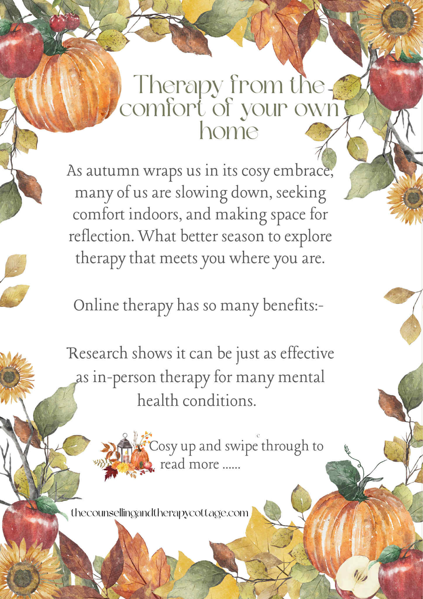 Autumn therapy benefits of online therapy, self-soothing tools, self soothing techniques for mental well being.
